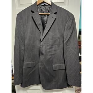 46R Men's Perry Ellis Portfolio Blazer Gray Striped 2 Button Sport Coat